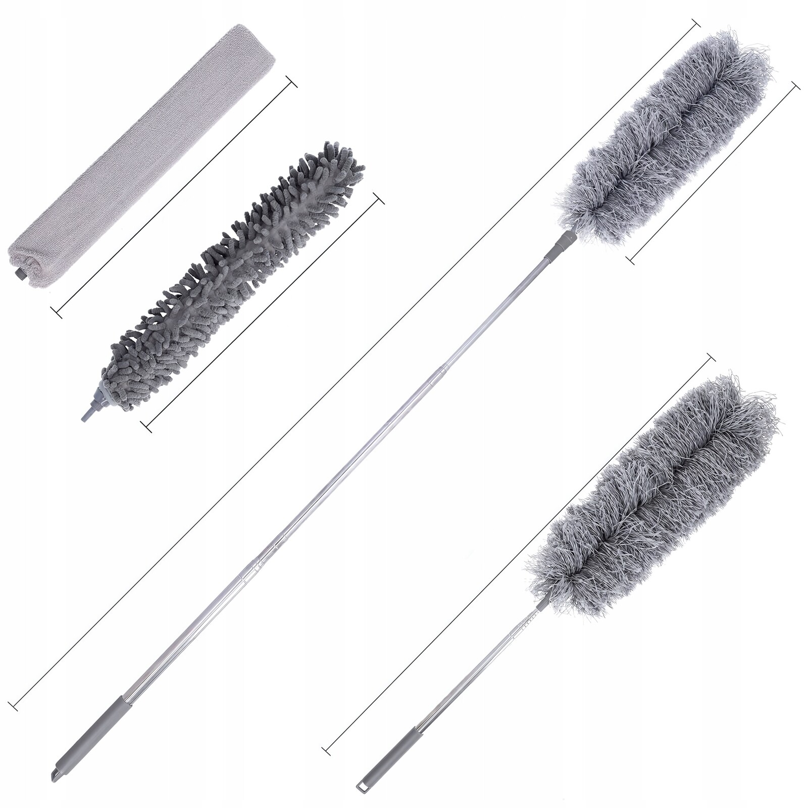 2X Teleskopická Dlouhá Prachová Metla 280 CM 3 Výměnné Nástavce