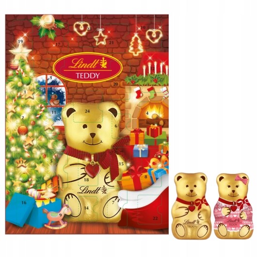 Vánoční sada Lindt adventní kalendář Teddy 170 g medvídek Boy&Girl 80 g