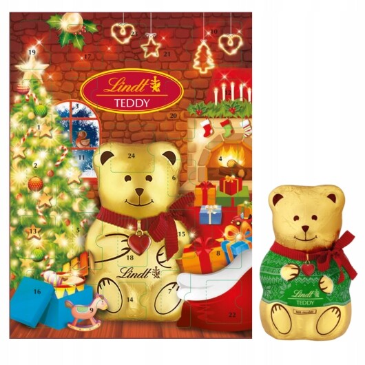 Vánoční sada Lindt adventní kalendář Teddy 170 g a Medvídek Red&Green 100 g