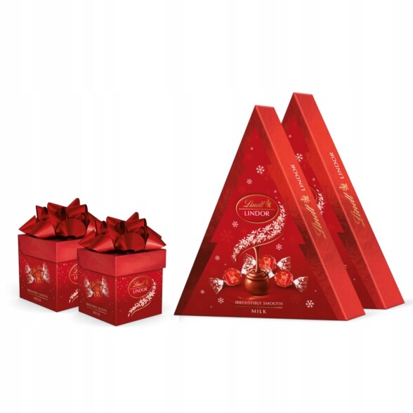 Vánoční sada Lindt Lindor Pralinky červené cube a vánoční stromek 400 g