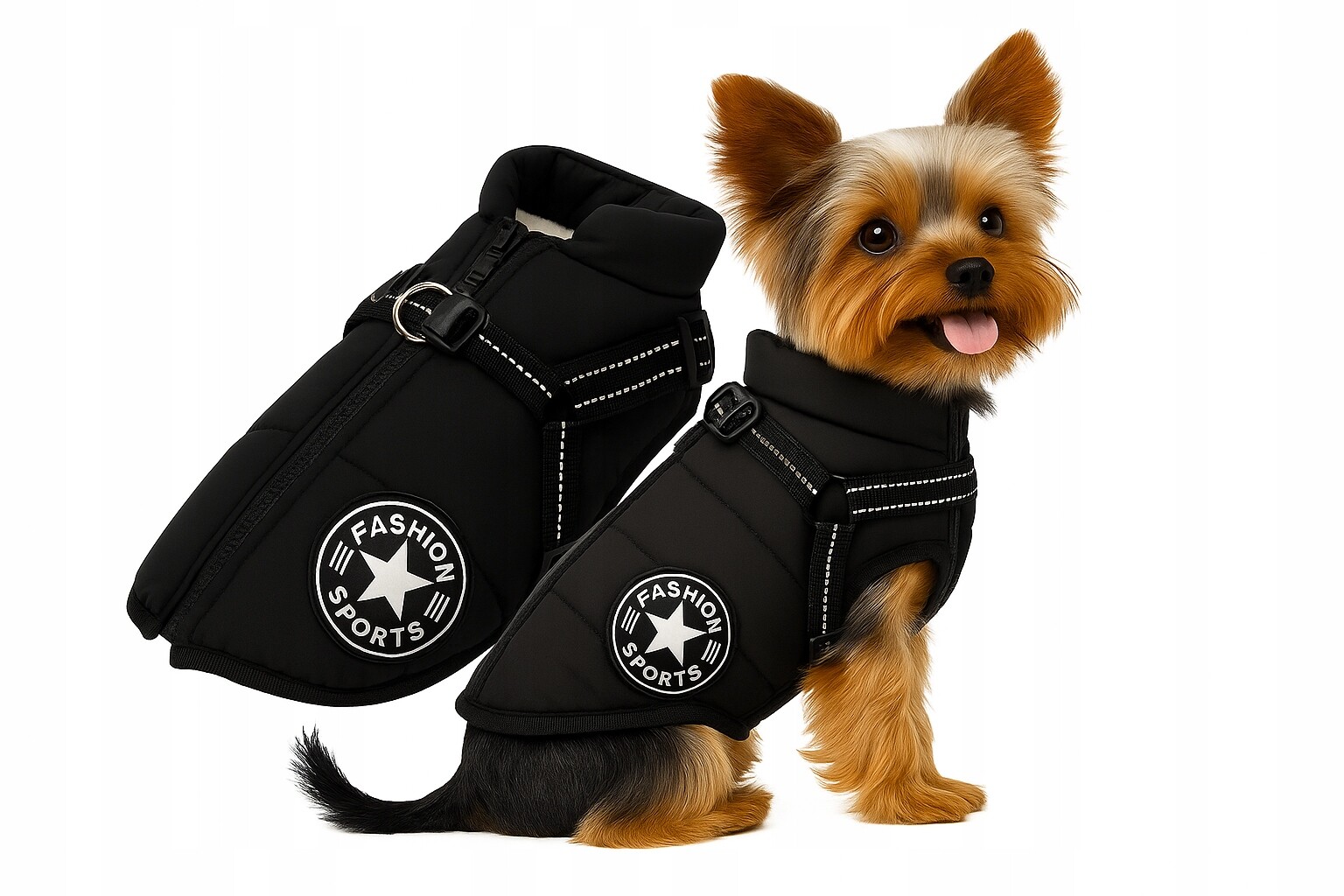 Zimní oblečení Bunda pro psa na zimu černá s ramenními popruhy Velikost M
