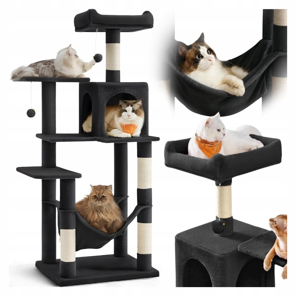 Drapak Pro Kočky Domeček Budka Dřevo Věž XXL 143 cm