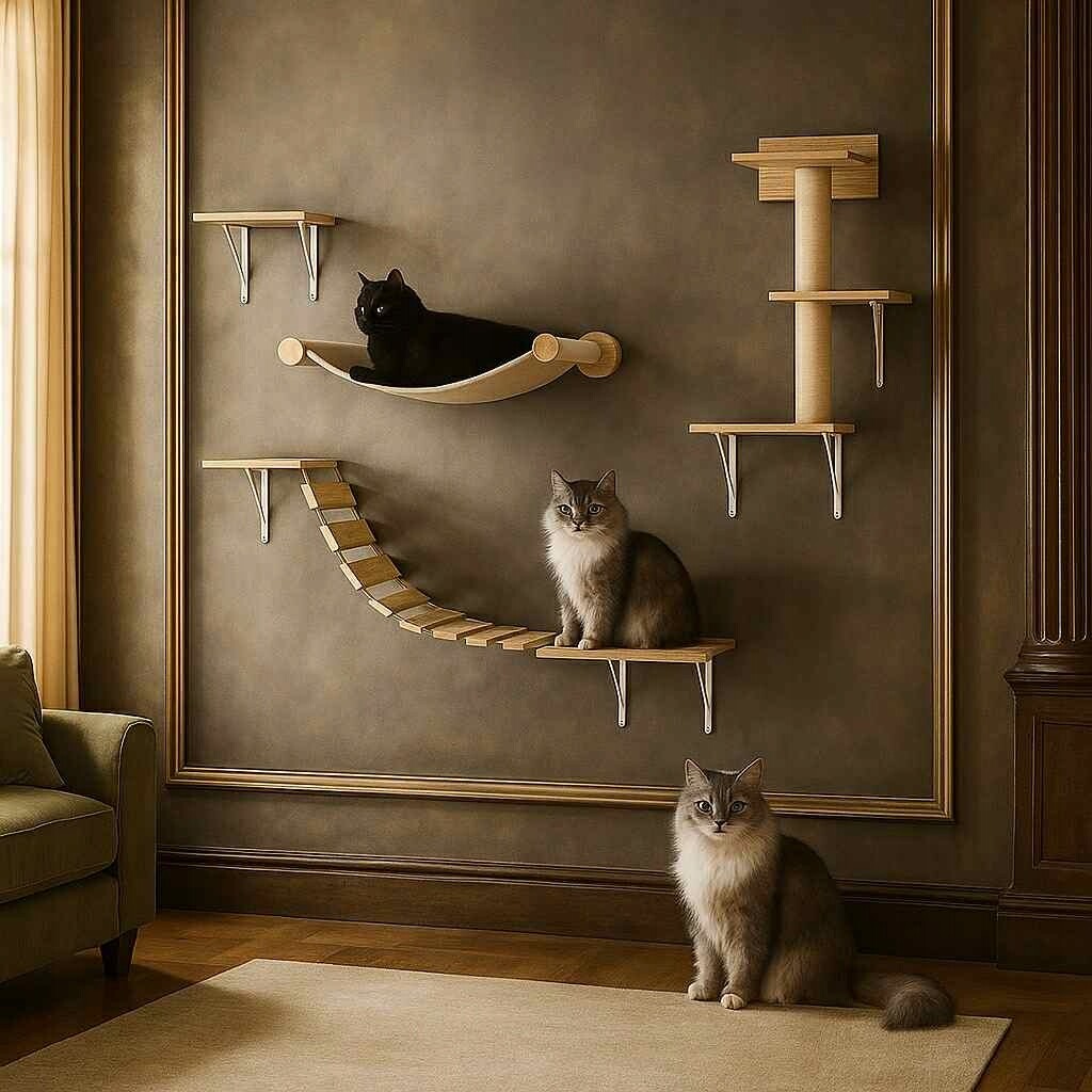 Škrabadlo Pro Kočky Na Zeď 4 Prvky Nástěnná Houpací Síť Překážková Dráha