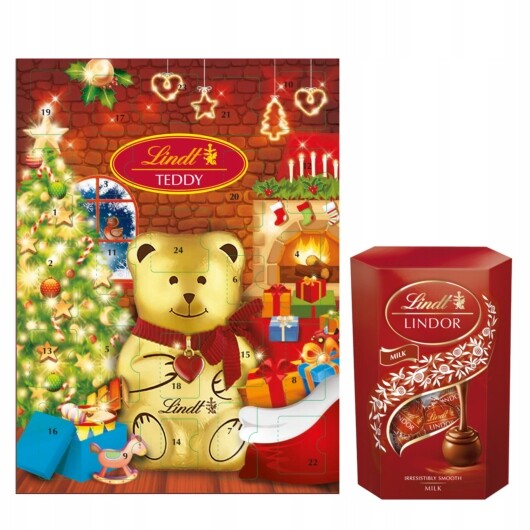 Lindt Adventní kalendář Teddy 170 g pralinky Lindor mléčné 200 g na Vánoce