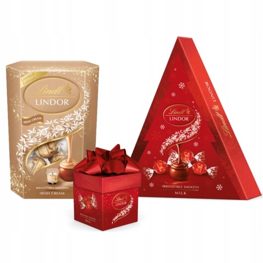 Sada Lindt pralinky Lindor mléčné cube červený vánoční stromek Irish Cream 400 g