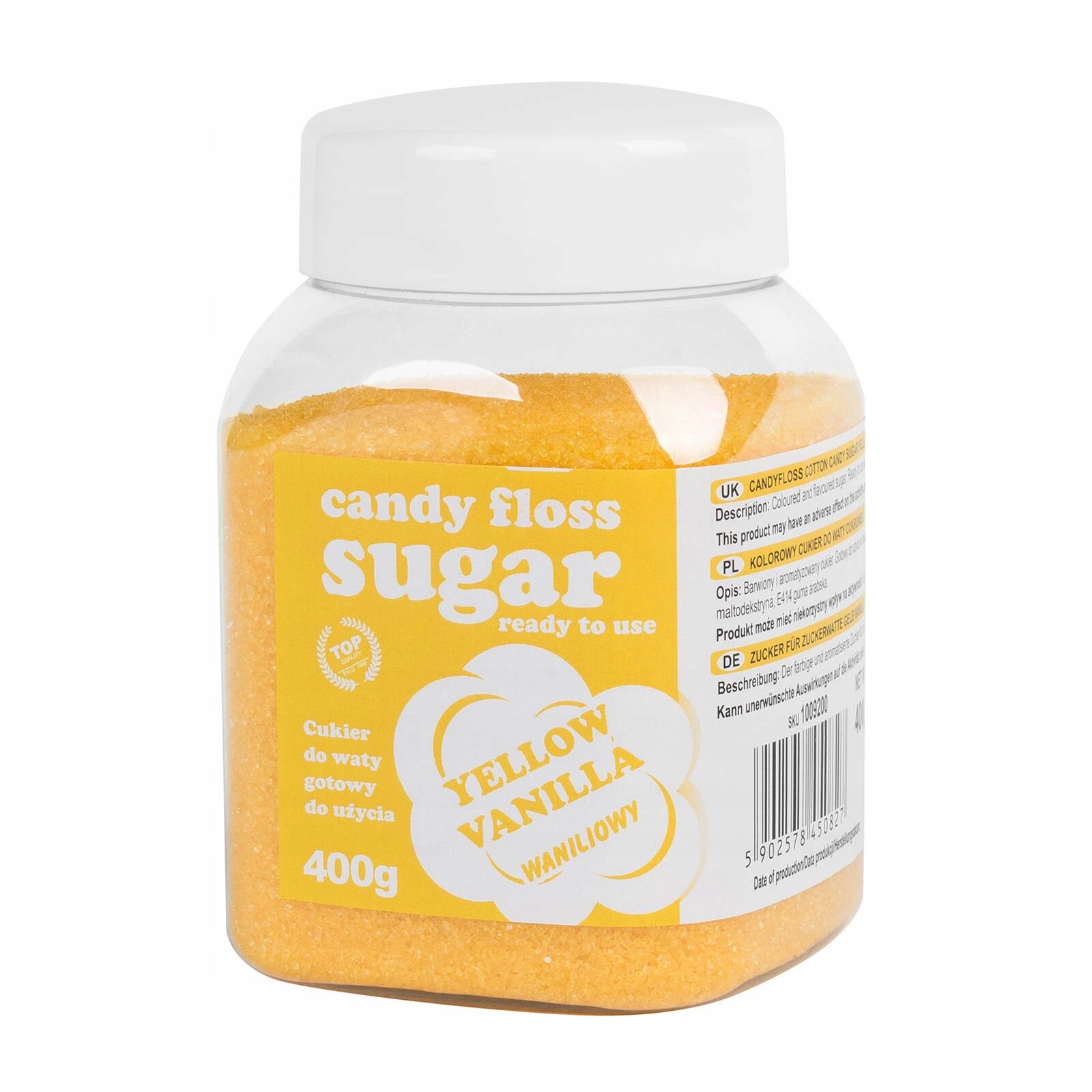 Barevná cukrová vata, žlutá, vanilková příchuť, 400g