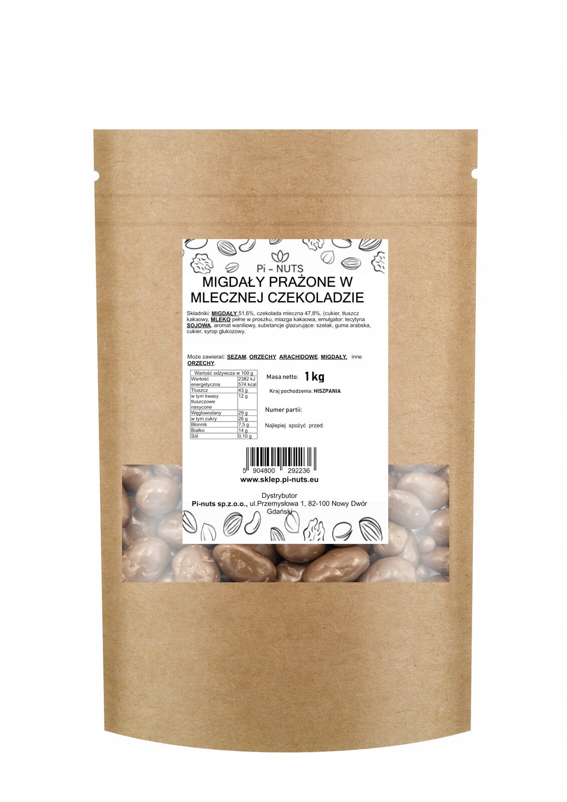 Mandle pražené v mléčné čokoládě 1 kg