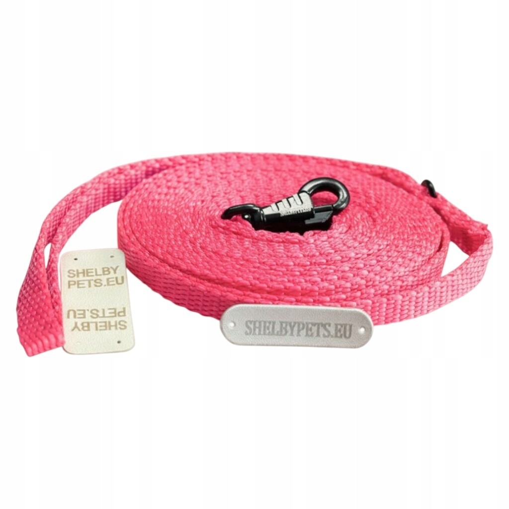 Vodítko pro malého psa 20M 10MM růžová, lehká, pevná, látková, ShelbyPets
