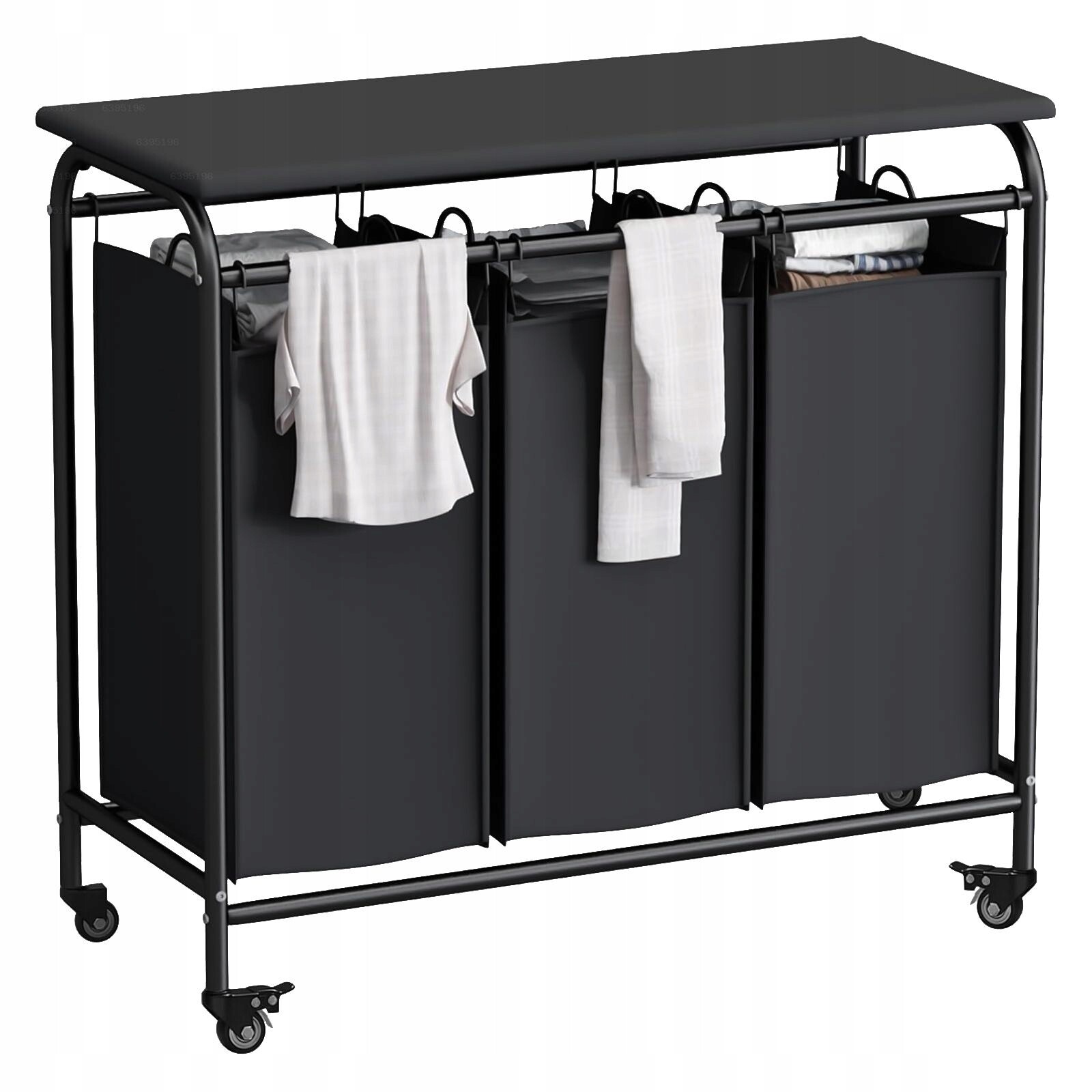 Třídič prádla na kolečkách s žehlicí plochou a třemi přihrádkami