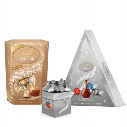 Vánoční sada pralinek Lindt Lindor cube stříbrný vánoční stromek Irish Cream 400 g