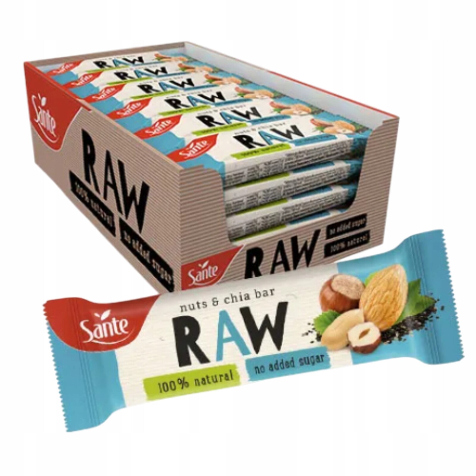 Raw Tyčinka 36x 35 g ovocná svačinka energetická low sugar chia oříšky Sante