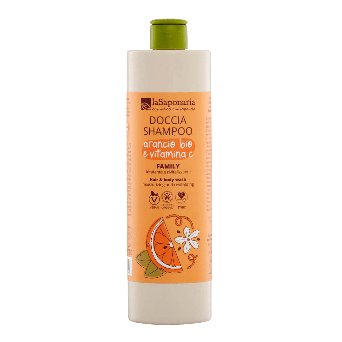 LASAPONARIA Sprchový gel a šampon 2v1 s BIO pomerančem a vit. C pro celou rodinu 500 ml