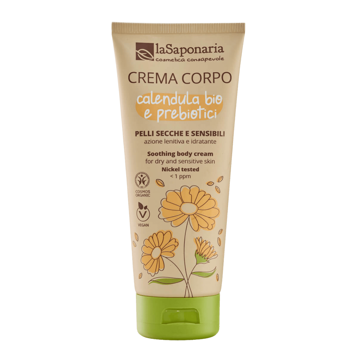 LASAPONARIA Tělový krém s BIO měsíčkem a prebiotiky pro citlivou pleť 200 ml