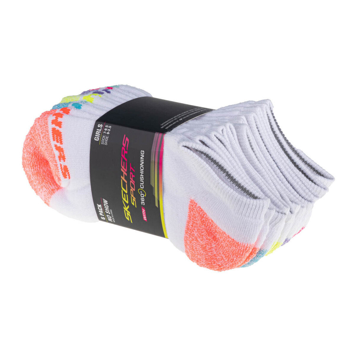 Skechers  6pk Girls Full Terry No Show Med  Bílá
