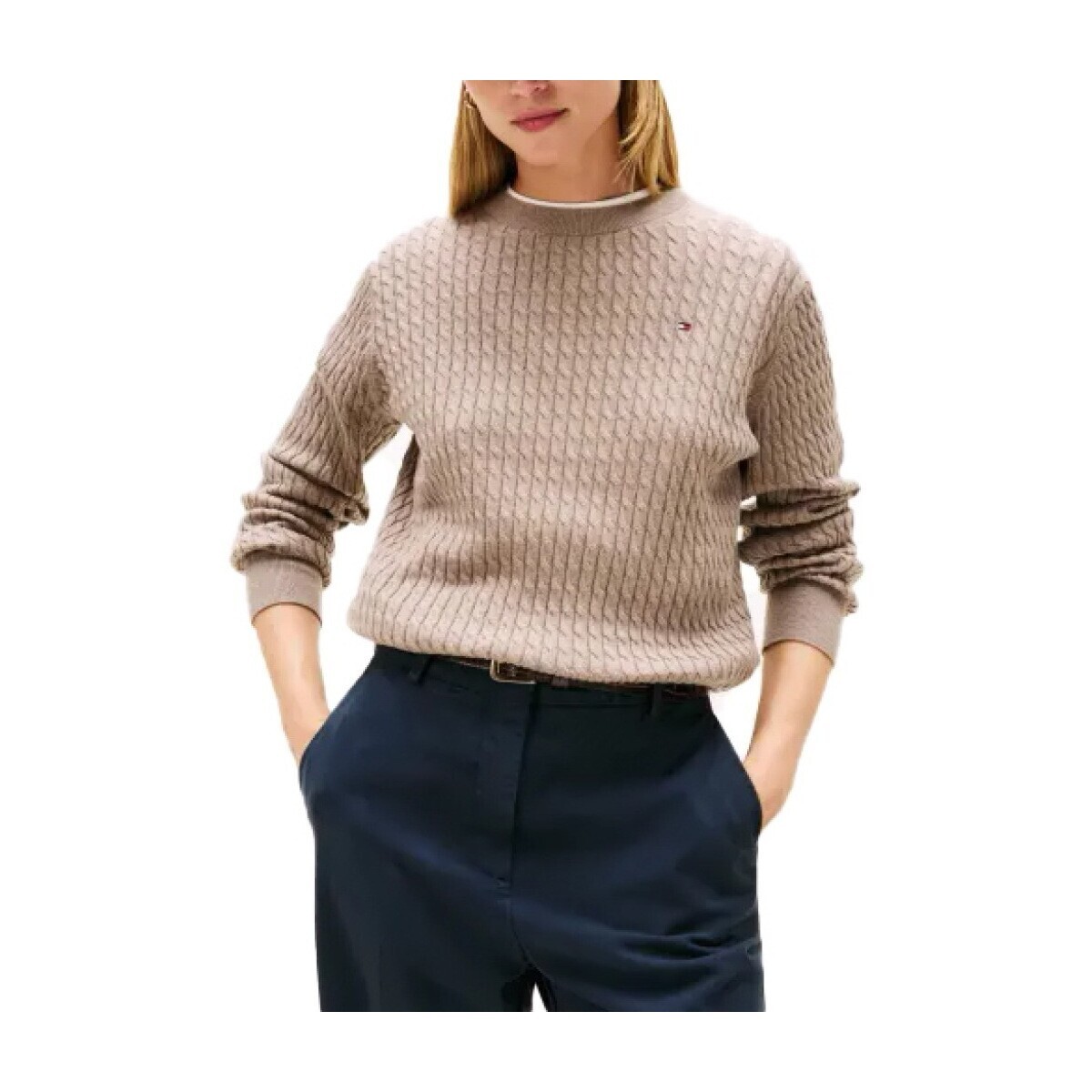 Tommy Hilfiger  CO CABLE C-NK LS SWEATER  Hnědá