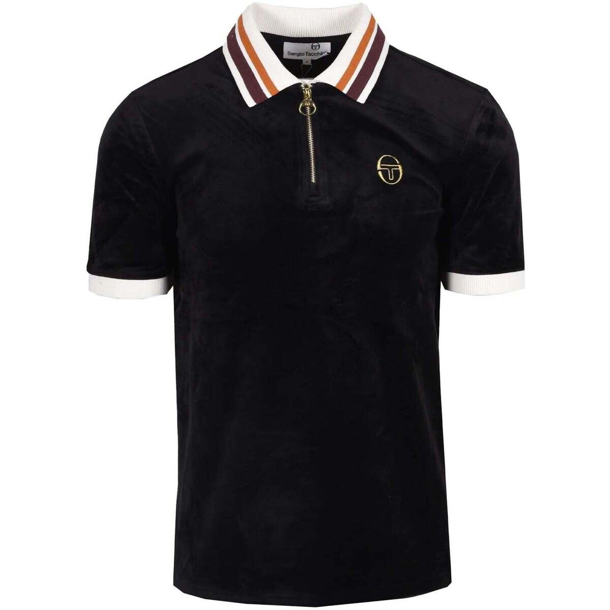 Sergio Tacchini  Mahony Velour Zip Polo Shirt Black/Gold  Černá