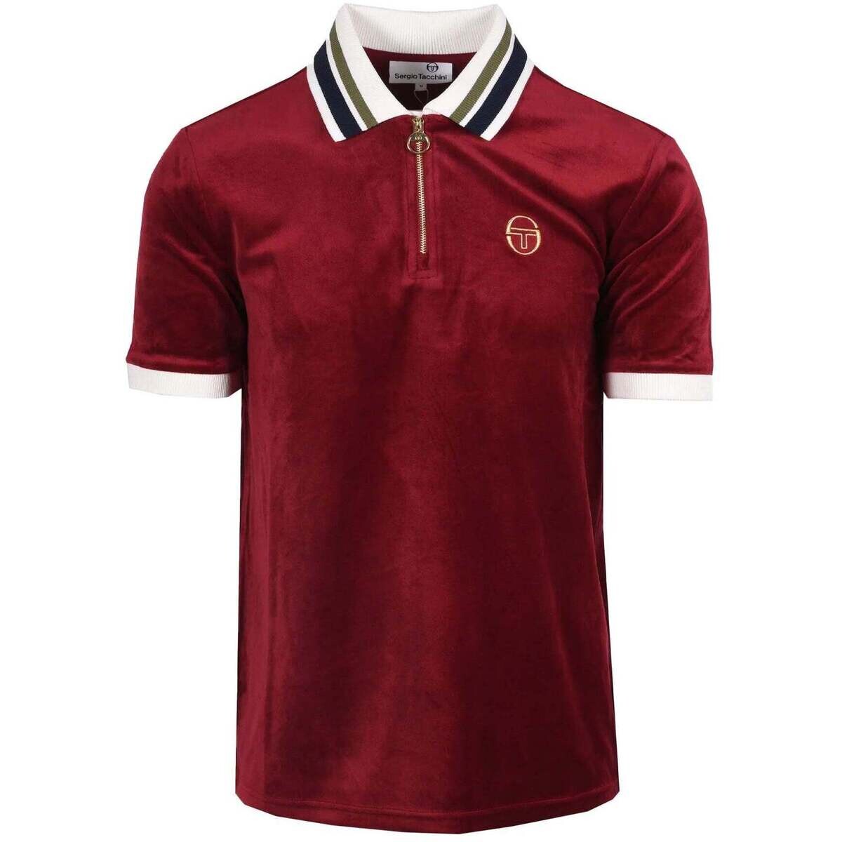 Sergio Tacchini  Mahony Velour Zip Polo Shirt Rhubarb/Gold  Modrá