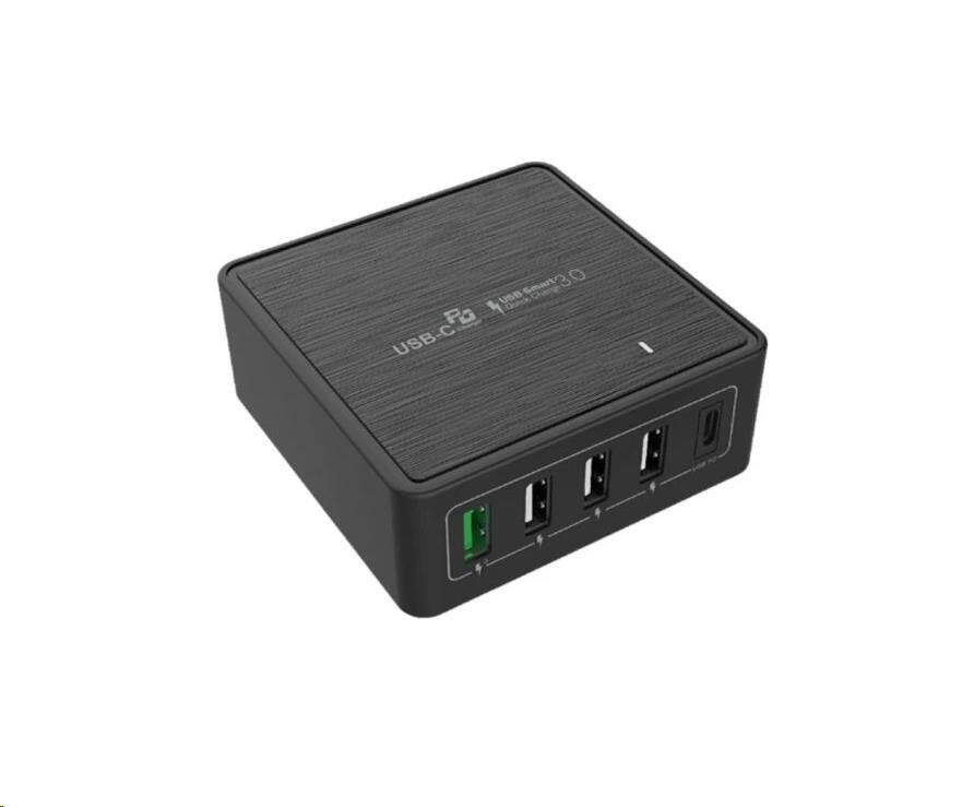 WG - Síťová nabíječka 5x USB 60W, 1x USB-A QC 3.0 + 3x USB-A Smart IC + 1x USB-C PD, černá