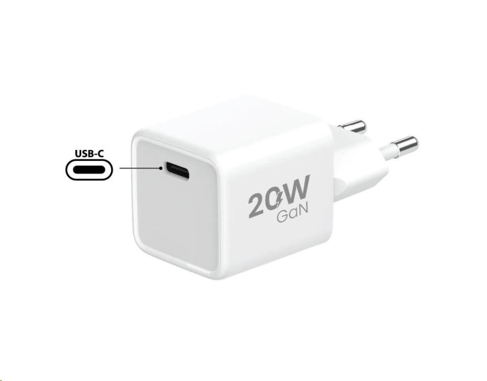 WG - Síťová nabíječka GaN 1x USB-C, PD 20W, 5V-9V-12V, bílá