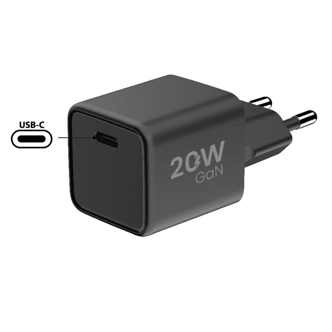 WG - Síťová nabíječka GaN 1x USB-C, PD 20W, 5V-9V-12V, černá