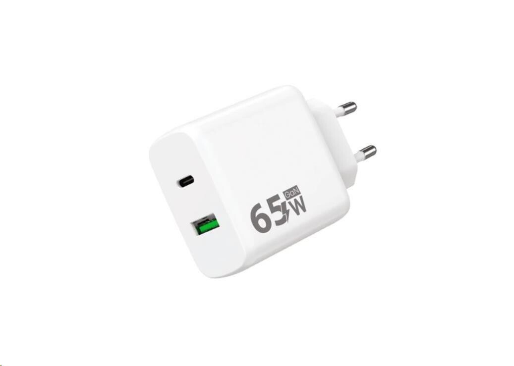 WG - Síťová nabíječka GaN 2x USB 65W, 1x USB-C PD 65W + 1x USB-A QC3.0 18W, white