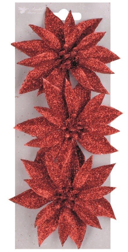 Anděl Vánoční růže glitrová - červená - 3 ks - 8 cm - 1945-04