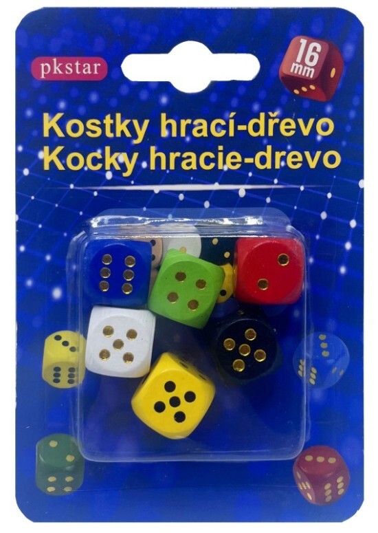 pkstar.cz Dřevěné hrací kostky - barevné - 6 ks - 1,6 cm - PK37-21