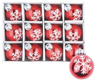 Anděl Sada skleněných baněk 3 cm - červená s bílou vločkou - 12 ks - 19064