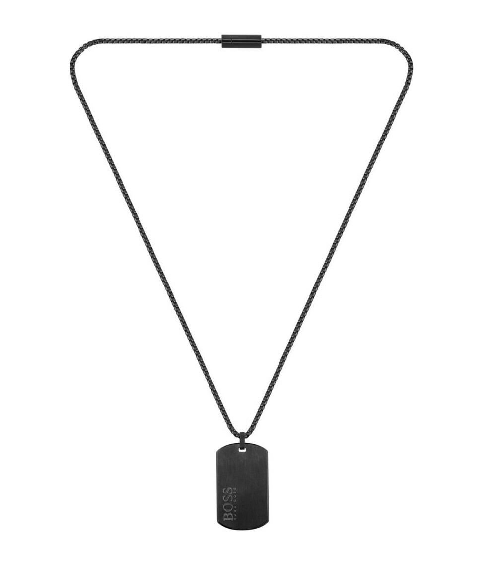 Hugo Boss Černý pánský náhrdelník Vojenská známka ID 1580052
