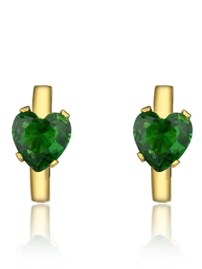 Marc Malone Pozlacené kruhy se zeleným zirkonem Srdíčka MCE23131G