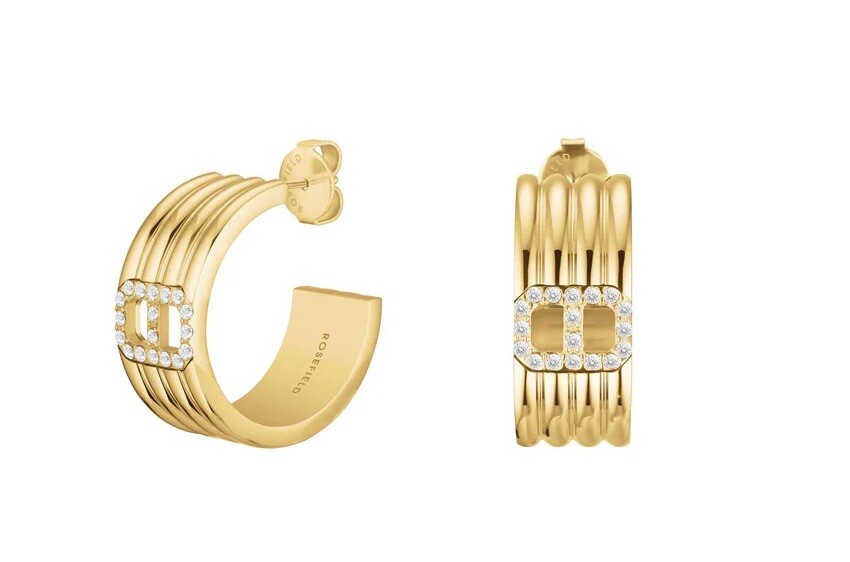 Rosefield Moderní pozlacené s čirými krystaly Fine Octagon JEOSG-J1181