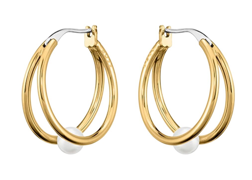 Hugo Boss Něžné kruhové náušnice s perlami Cora 1580267