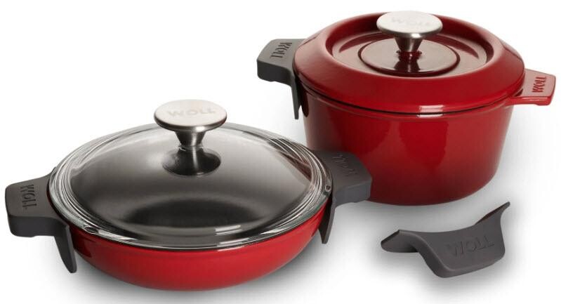 Woll Iron sada litinového hrnce a servírovací litinové pánve s poklicí,20cm,červená PB-CI-SET-0002-0