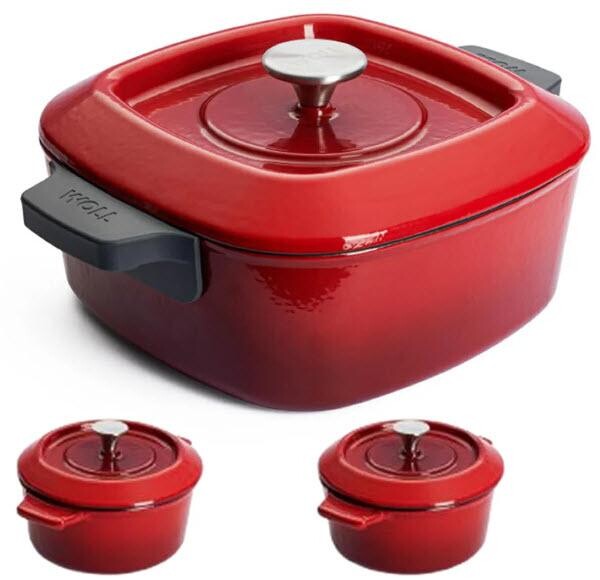 Woll Iron sada litinového hrnce 24 × 24 cm a dvou mini hrnců 10 cm, červená PB-CI-SET-0005-010