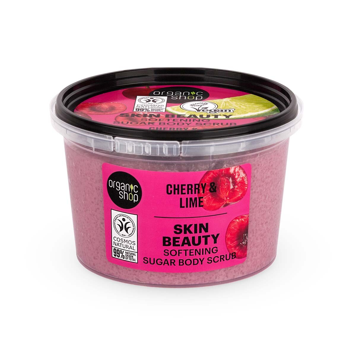 Organic Shop Zjemňující cukrový tělový peeling Třešeň a limetka (Body Scrub) 250 ml