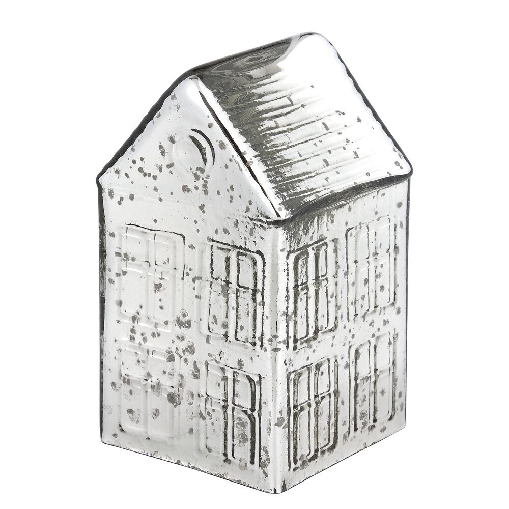 JOLLY & BRIGHT Domeček skleněný 20 cm - stříbrná