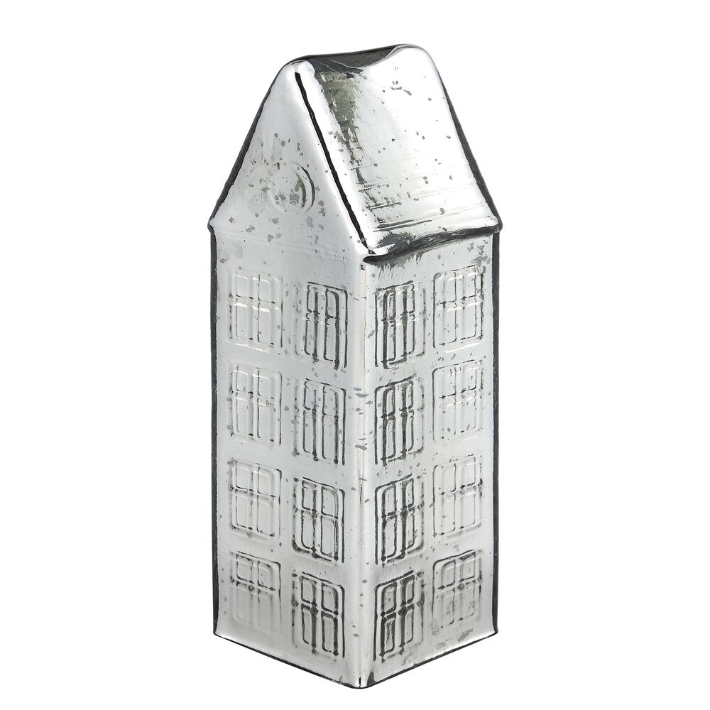 JOLLY & BRIGHT Domeček skleněný 30 cm - stříbrná