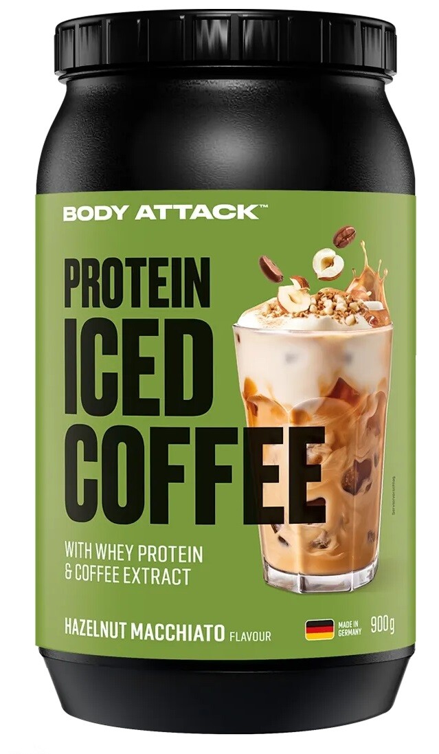Body Attack Protein Iced Coffee 900 g, syrovátkový koncentrát s kávou s kofeinem, Hazelnut Macchiato