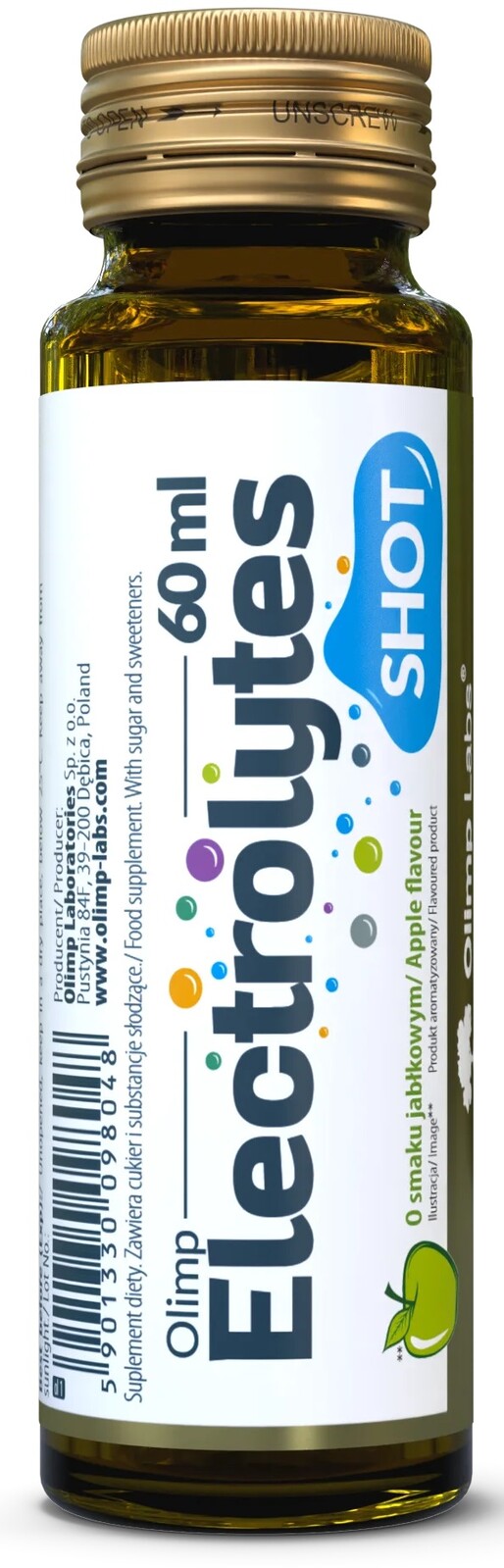 Olimp Electrolytes Shot 60 ml, elektrolyty sodík, draslík, hořčík v tekuté formě, Jablko