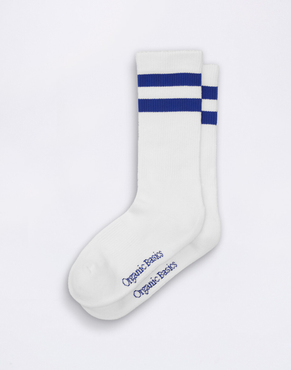 Organic Basics Core Stripe Crew Socks 3-pack White / Vibrant Blue 35-38