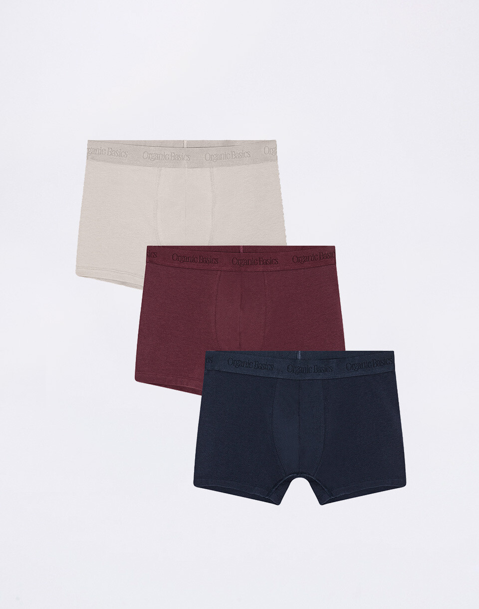 Organic Basics Core Trunks 3-Pack Stone Grey / Plum / Deep Navy M