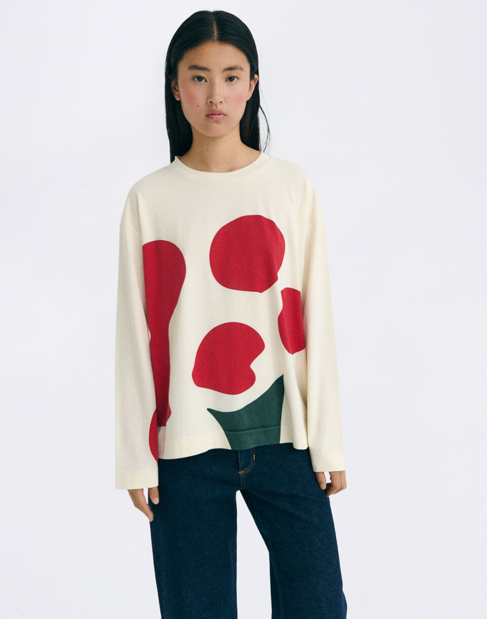 Thinking MU Flower Contrast Emily Tee WHITE XS