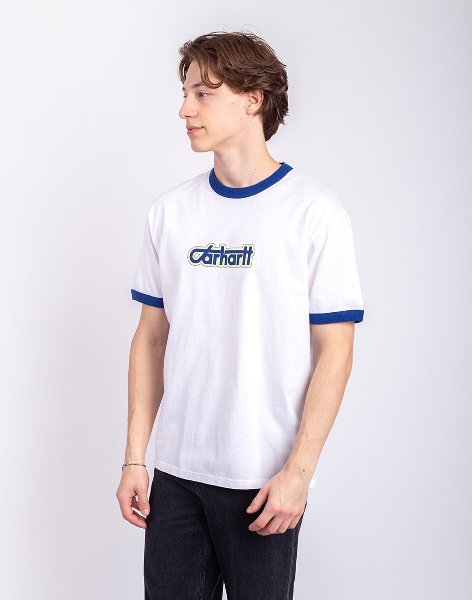 Carhartt WIP S/S Connection Script Ringer T-S White/Wolfsbane heavy enzyme wash S