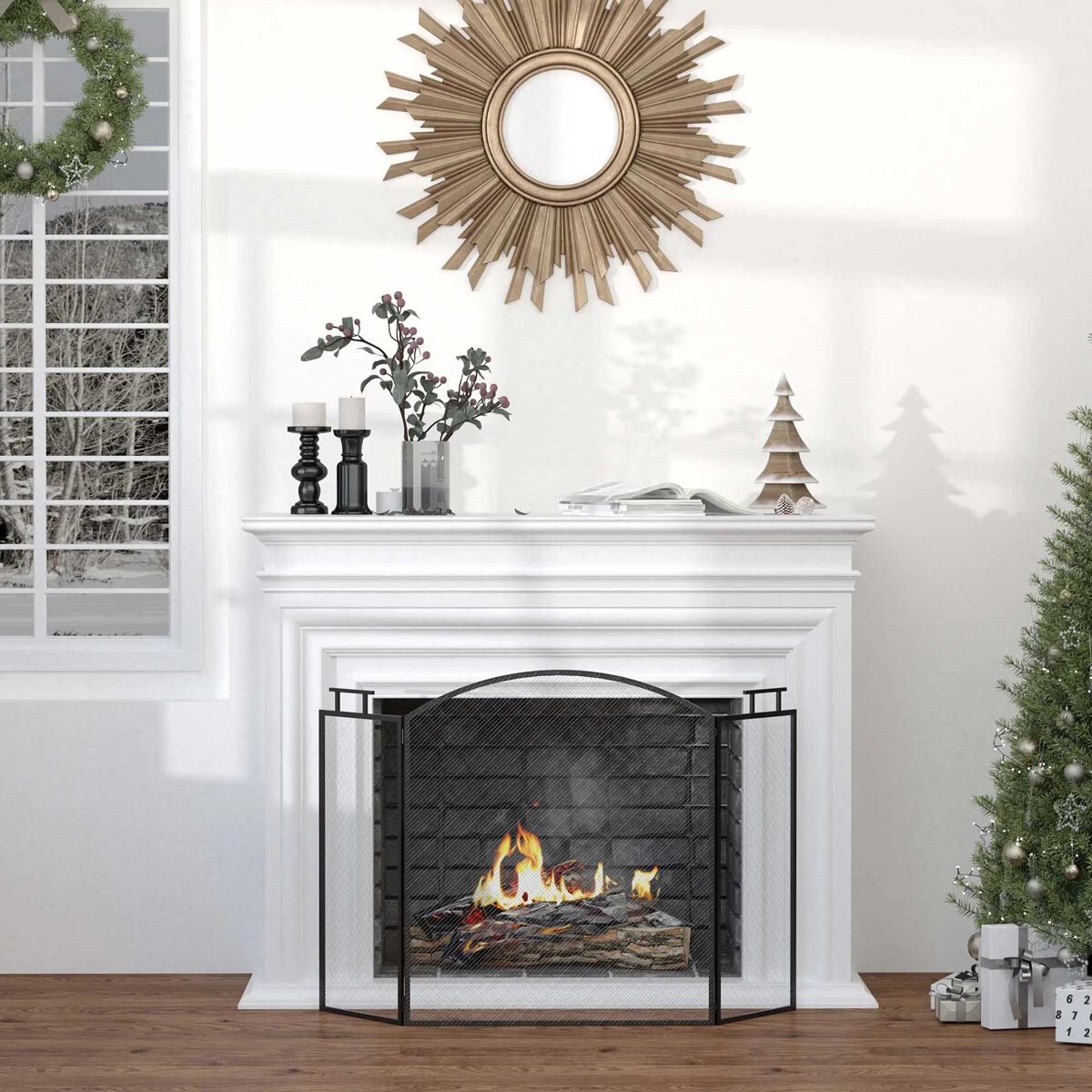 HOMCOM Zábrana ke krbu, síťovaný vzor