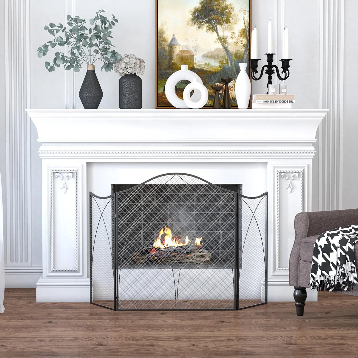 HOMCOM Zábrana ke krbu, vzorovaná