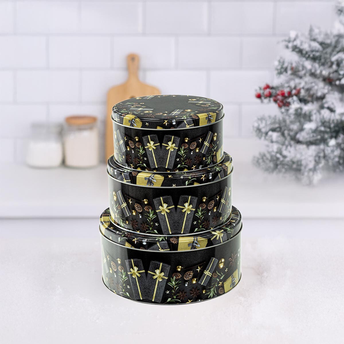 Haushalt international Kulaté dózy na cukroví Černé, sada 3 ks