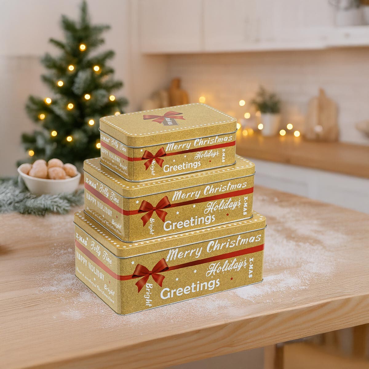 Haushalt international Hranaté dózy na cukroví Merry Christmas, sada 3 ks