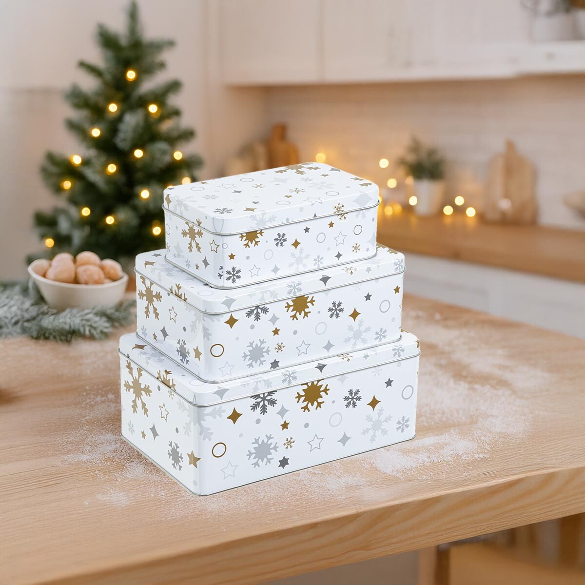 Haushalt international Hranaté dózy na cukroví Zlaté vločky, sada 3 ks