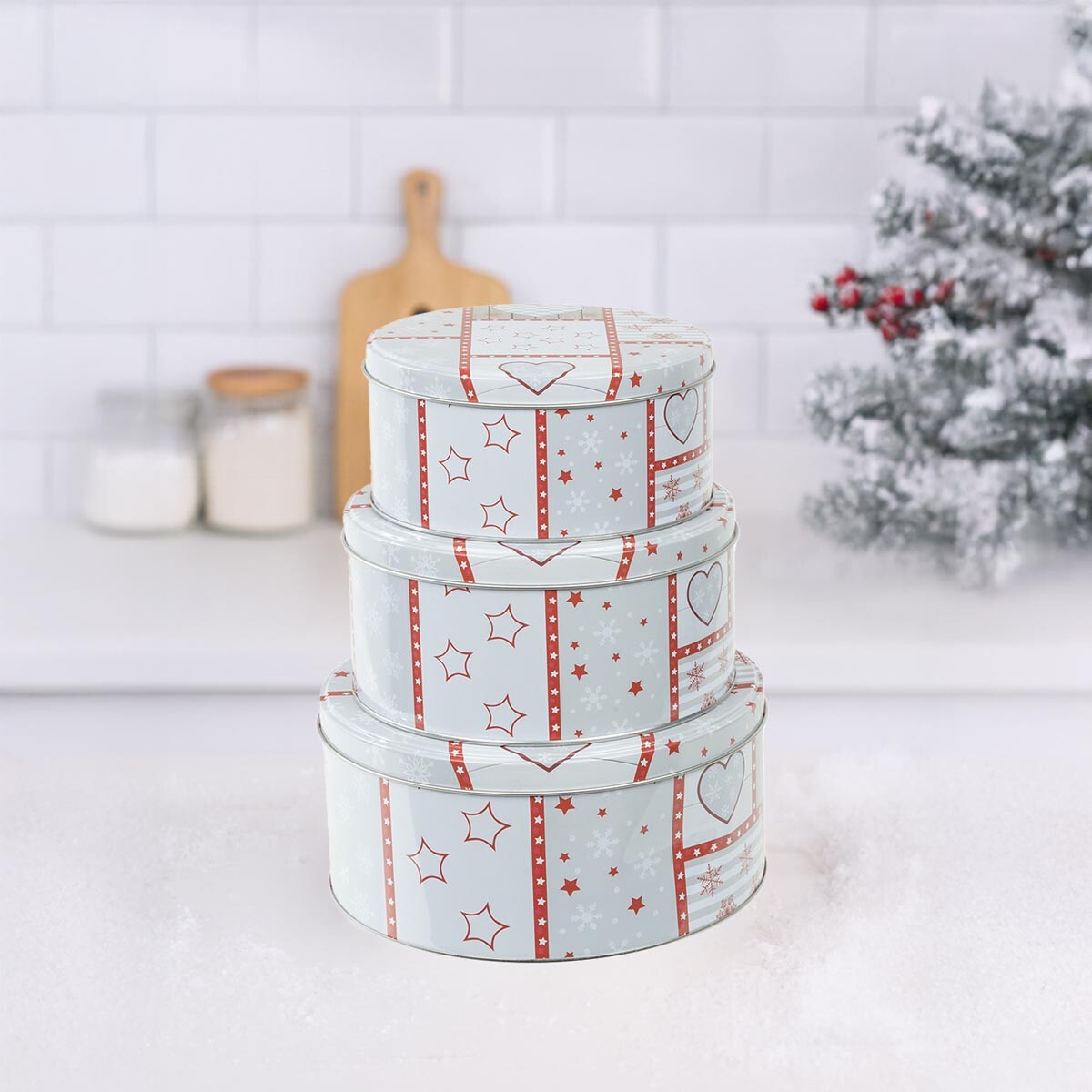 Haushalt international Kulaté dózy na cukroví Bílé, sada 3 ks