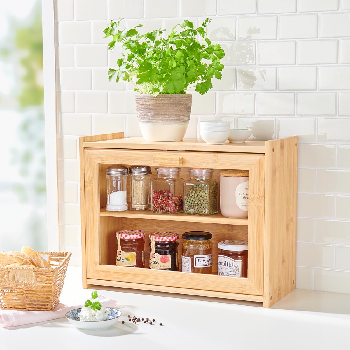 Die moderne Hausfrau Bambusový chlebník, průhledná dvířka